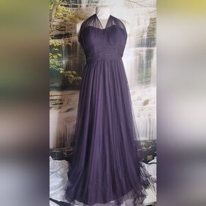 Bill Levkoff Womens 8 Plum purple 1228 English netting halter tulle formal gown